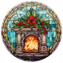 Stained Glass Poinsettia Fireplace Fabric Panel - ineedfabric.com