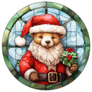 Stained Glass Santa Bear Fabric Panel - ineedfabric.com