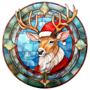 Stained Glass Santa Deer Fabric Panel - ineedfabric.com