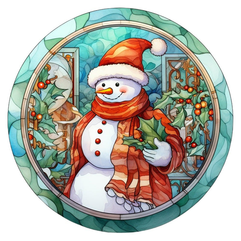 Stained Glass Snowman 1 Fabric Panel - ineedfabric.com