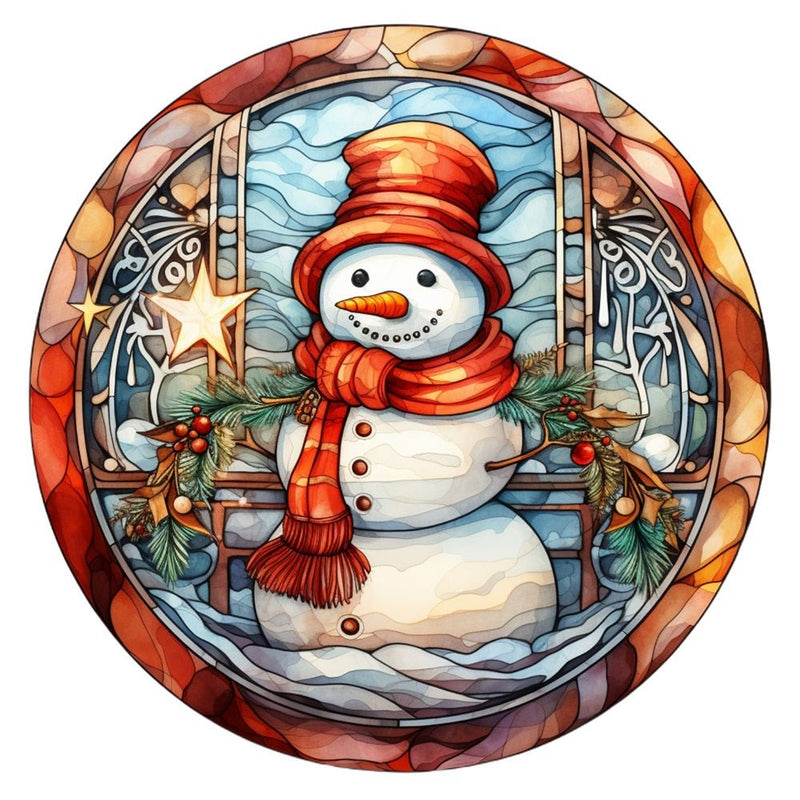 Stained Glass Snowman 4 Fabric Panel - ineedfabric.com