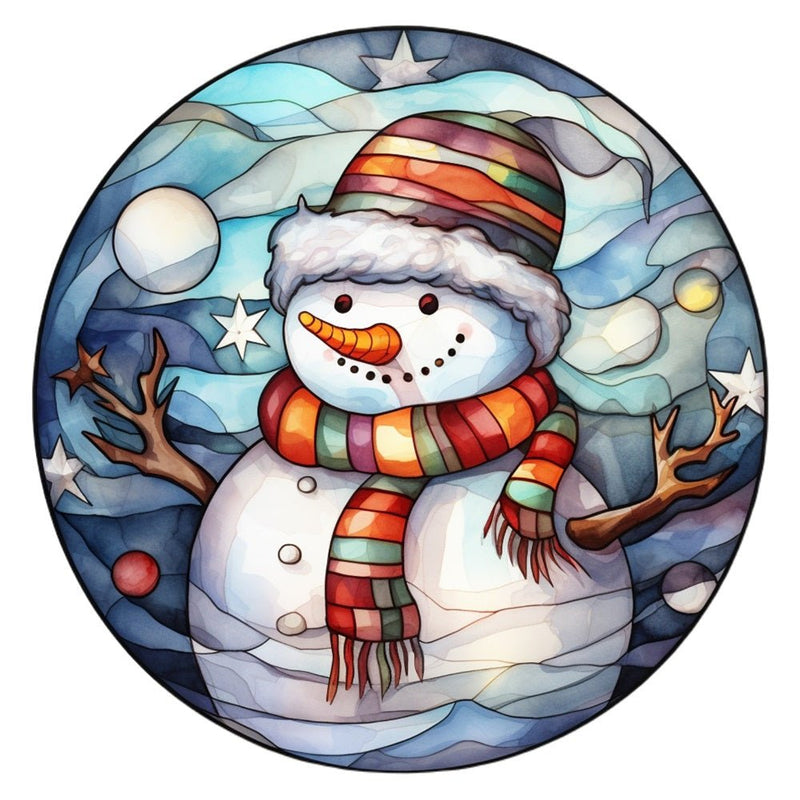 Stained Glass Snowman 5 Fabric Panel - ineedfabric.com