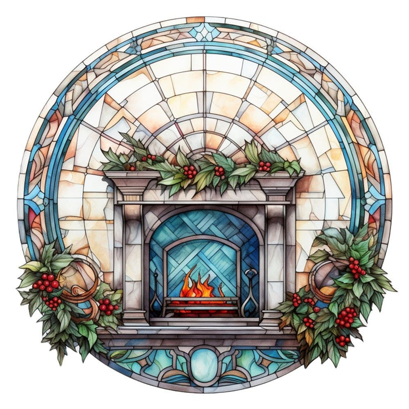 Stained Glass Turquoise Fireplace Fabric Panel - ineedfabric.com