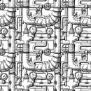 Steampunk Pipes & Gauges Fabric - White - ineedfabric.com