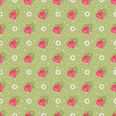 Strawberries on Dots Fabric - Green - ineedfabric.com