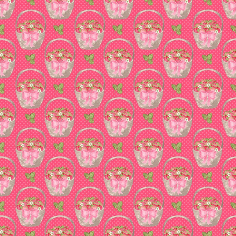 Strawberry Baskets on Dots Fabric - Dark Pink - ineedfabric.com
