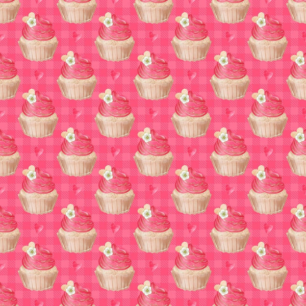 Strawberry Cupcakes on Plaid Fabric - Pink - ineedfabric.com