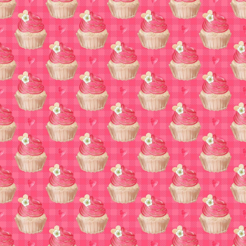 Strawberry Cupcakes on Plaid Fabric - Pink - ineedfabric.com