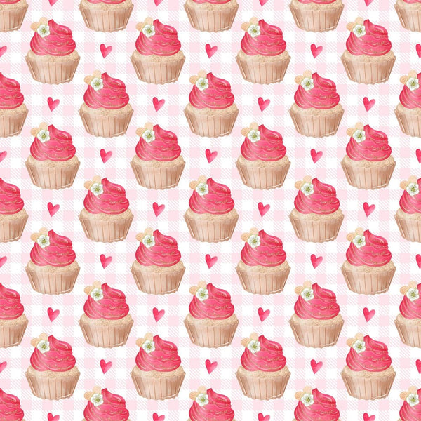 Strawberry Cupcakes on Plaid Fabric - White - ineedfabric.com