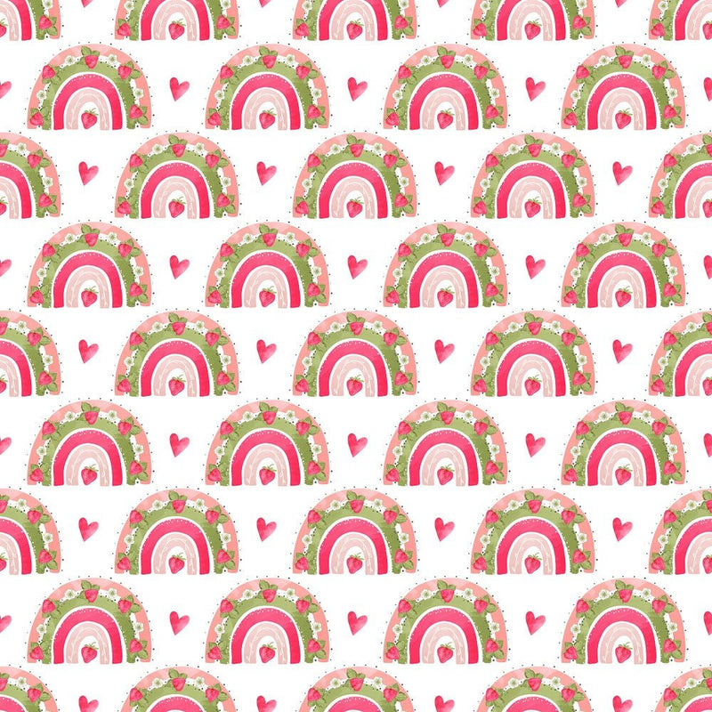 Strawberry Hearts Fabric - White - ineedfabric.com