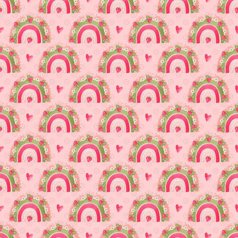 Strawberry Rainbows & Hearts Fabric - Pink - ineedfabric.com