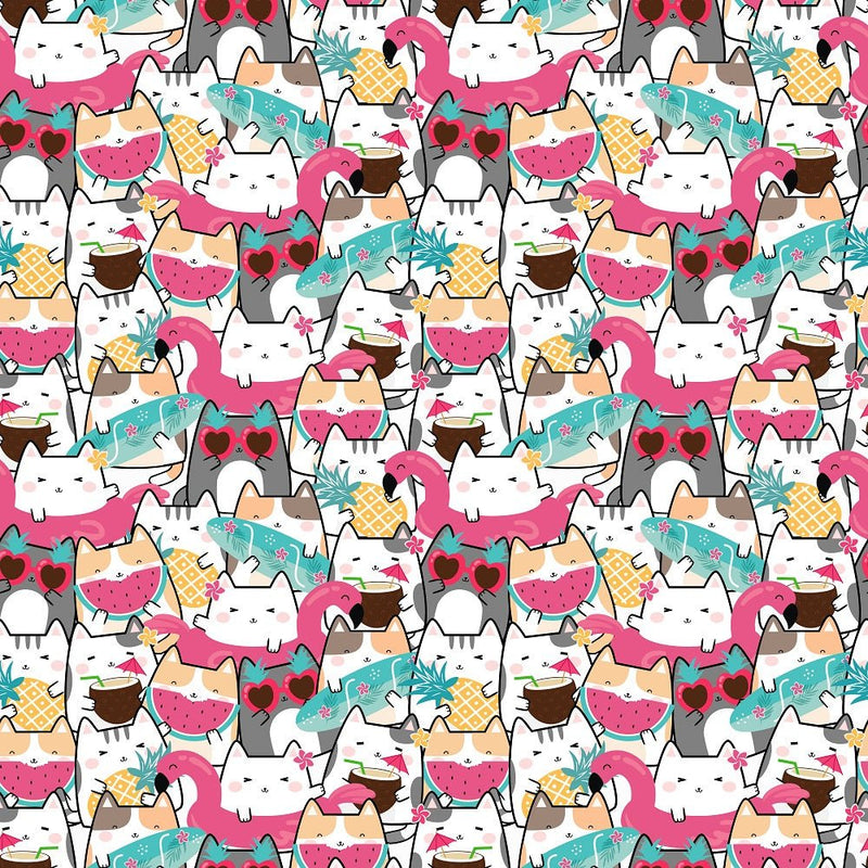 Summertime Cats Packed Cats Fabric – ineedfabric.com