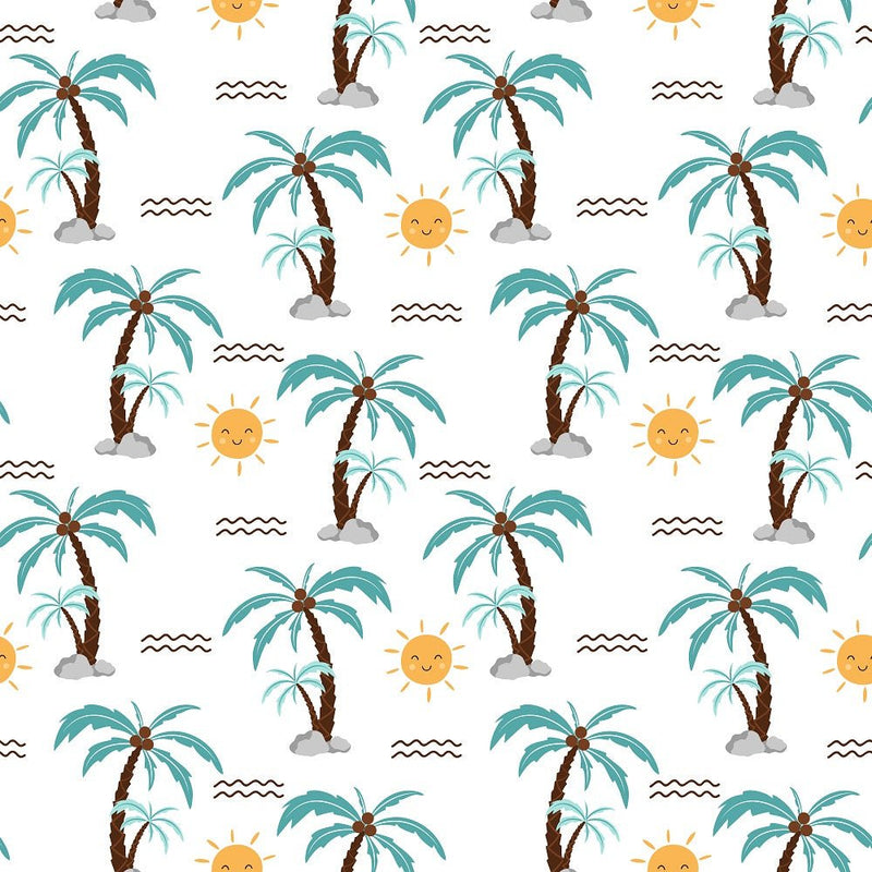 Summertime Cats Palm Trees Fabric - ineedfabric.com