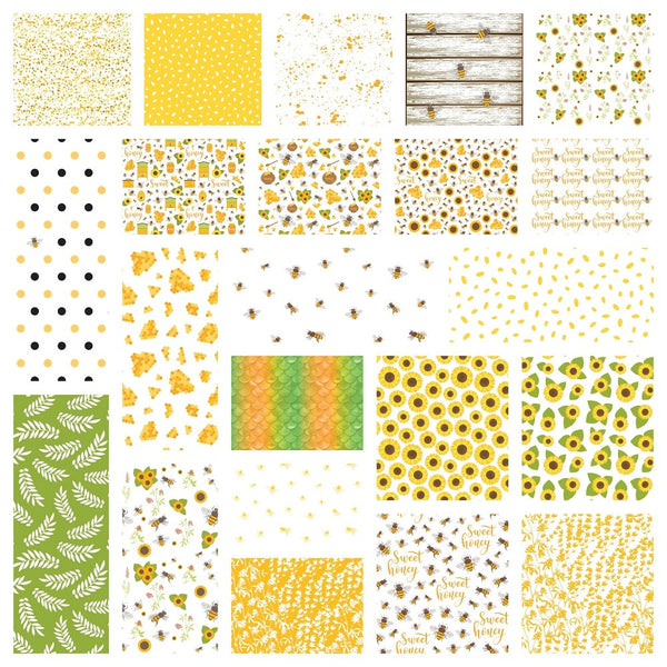 Sunflowers and Bees Charm Pack - 22 Pieces - ineedfabric.com