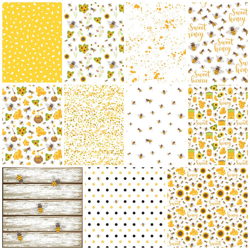 Sunflowers and Bees Fat Quarter Bundle - 11 Pieces - ineedfabric.com