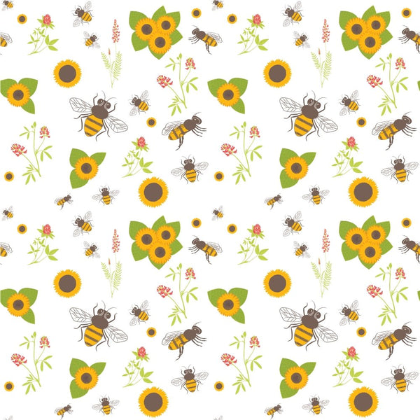 Sunflowers and Bees Floral Fabric - ineedfabric.com