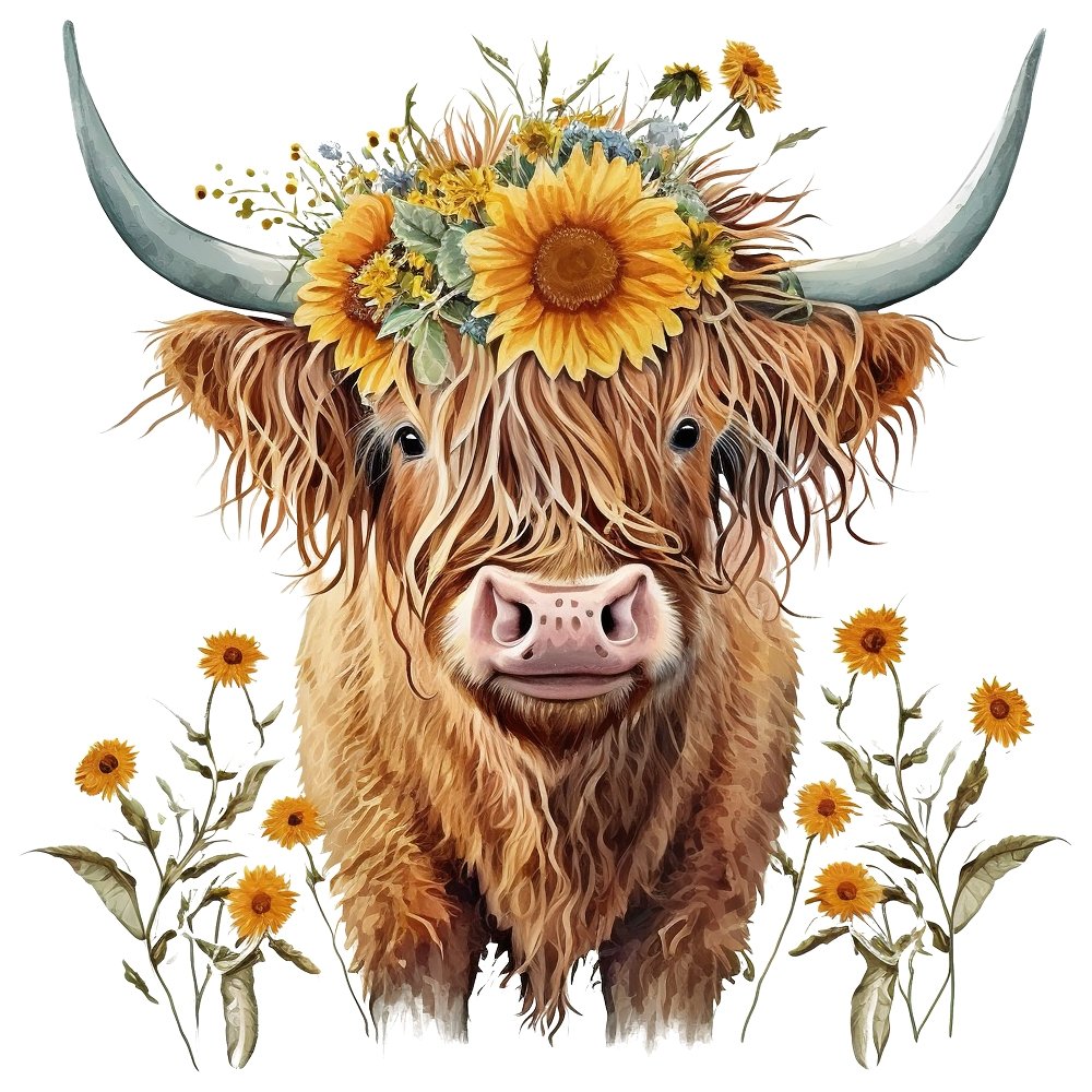 Sunflowers & Highland Cows 2 Fabric Panel – ineedfabric.com