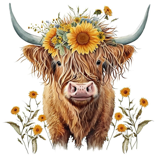 Sunflowers & Highland Cows 4 Fabric Panel –