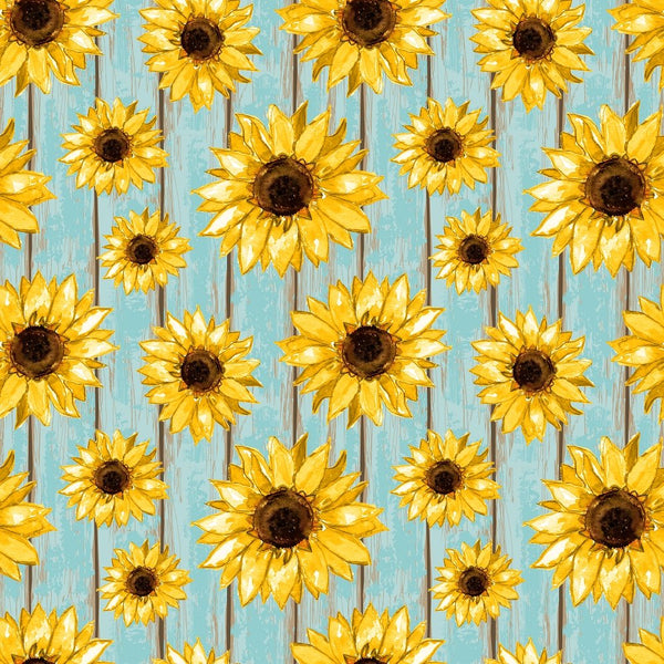 Sunflowers on Shabby Chic Wood Fabric - ineedfabric.com