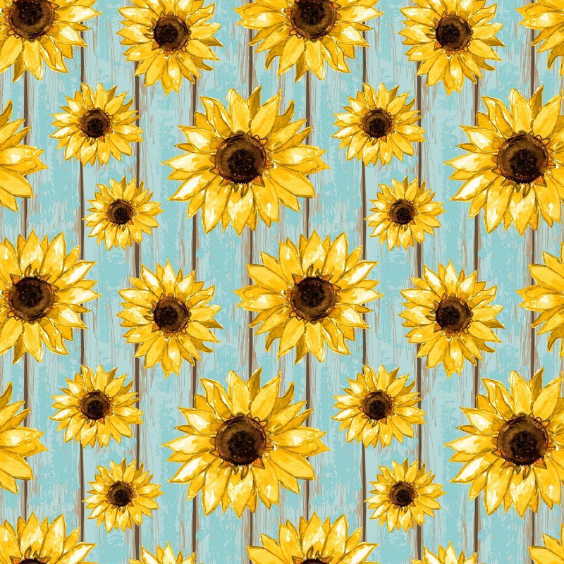 Sunflowers on Shabby Chic Wood Fabric - ineedfabric.com
