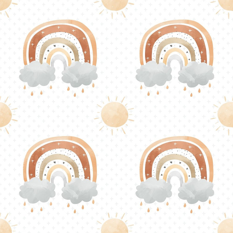 Sunny Day Rainbows Fabric - White - ineedfabric.com