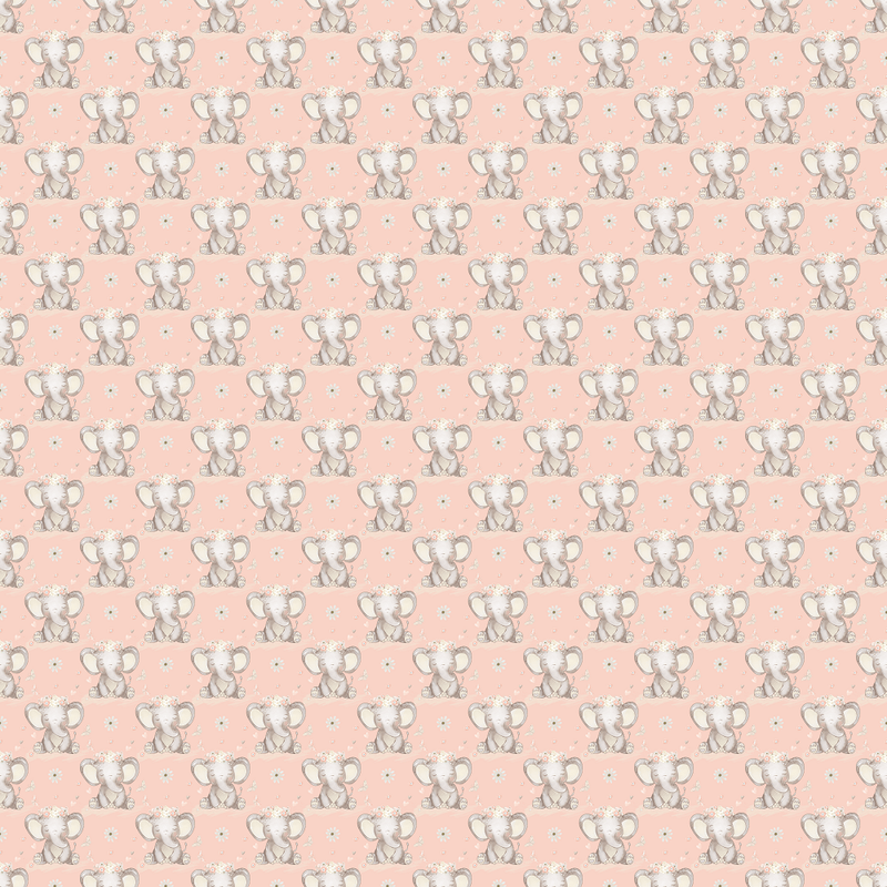 Sweet Baby Elephant & Florals Fabric - Pink - ineedfabric.com