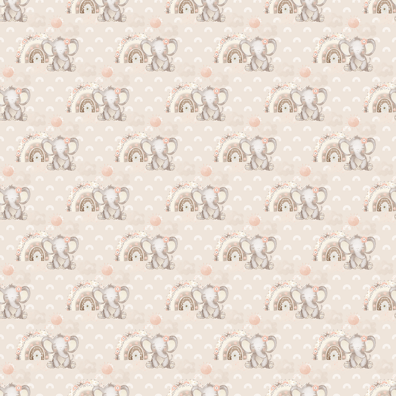 Sweet Baby Elephants & Rainbows Fabric - Tan - ineedfabric.com