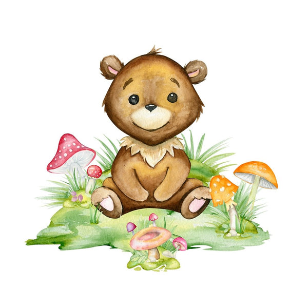 Sweet Bear In The Forest Fabric Panel - ineedfabric.com