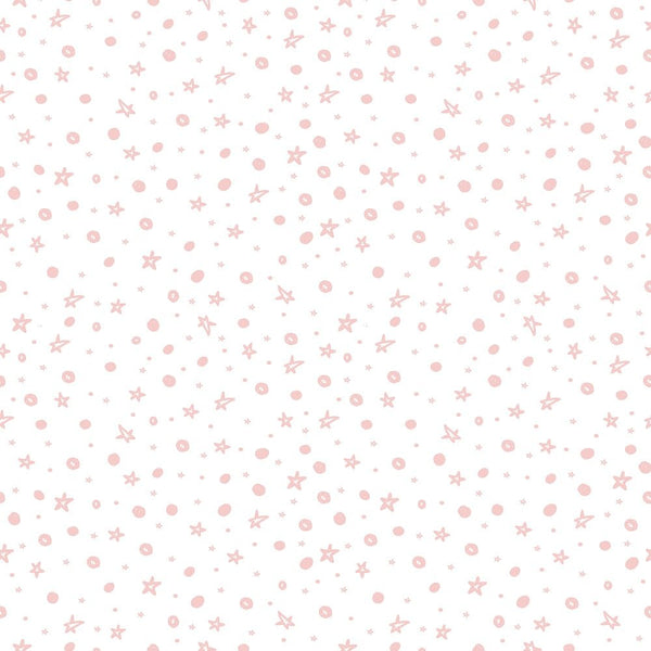 Sweet Christmas Gnomes Pink Stars Fabric - White - ineedfabric.com