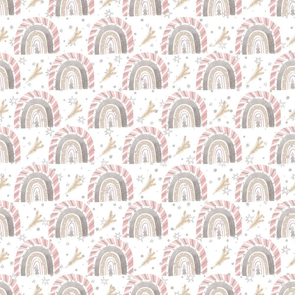 Sweet Christmas Gnomes Rainbows Fabric - White - ineedfabric.com