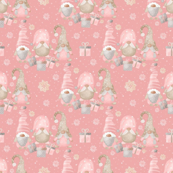 Sweet Christmas Gnomes Scene Fabric - Dark Pink - ineedfabric.com