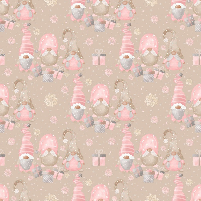 Sweet Christmas Gnomes Scene Fabric - Tan - ineedfabric.com