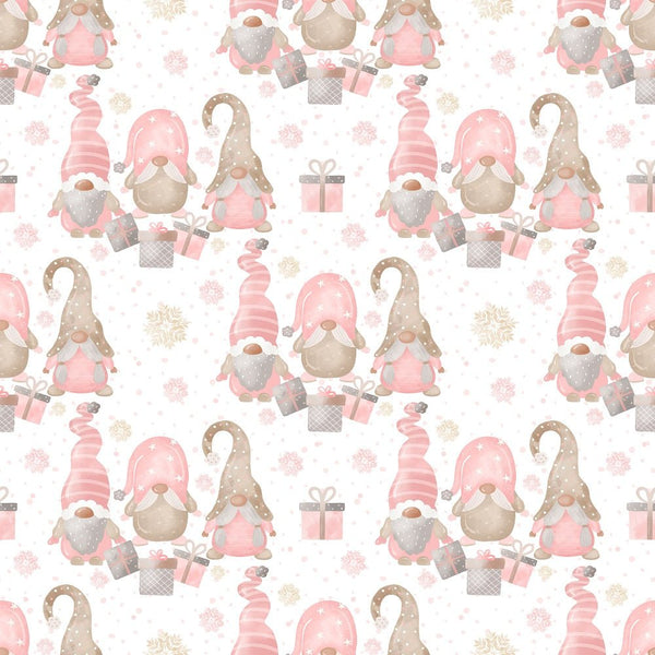 Sweet Christmas Gnomes Scene Fabric - White - ineedfabric.com