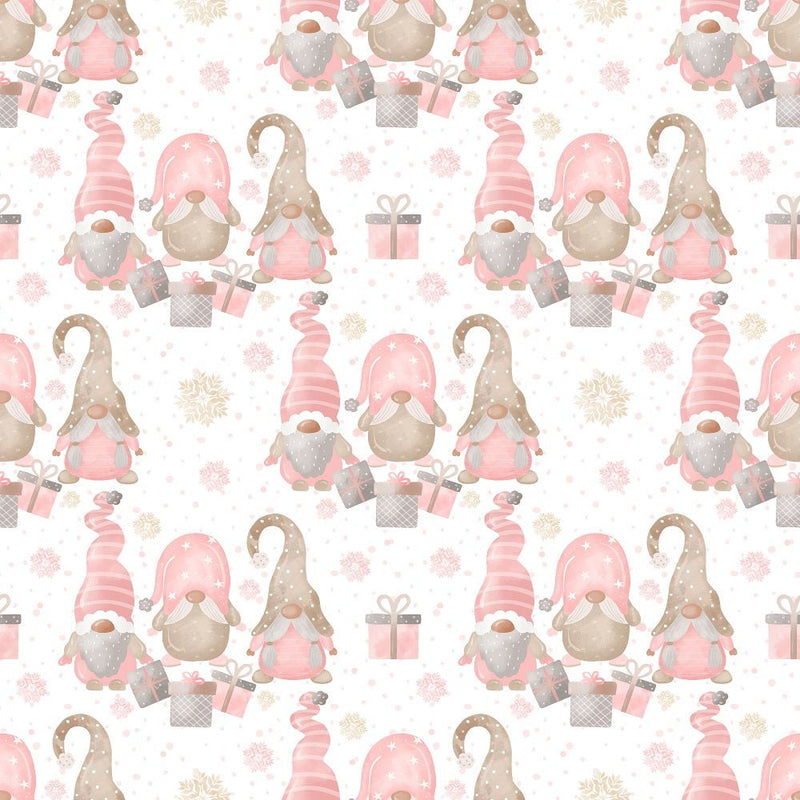 Sweet Christmas Gnomes Scene Fabric - White - ineedfabric.com