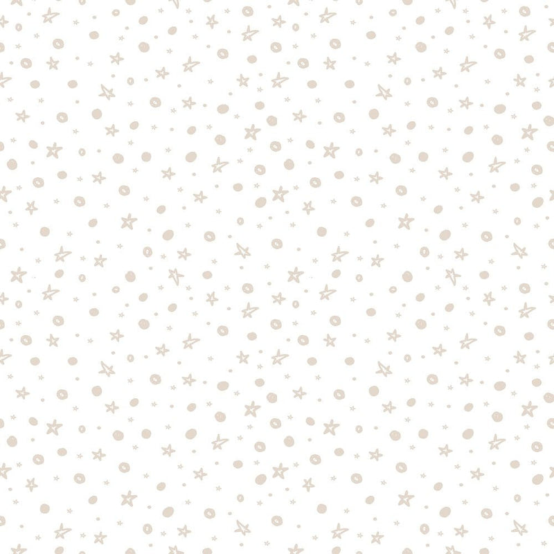 Sweet Christmas Gnomes Tan Stars Fabric - White - ineedfabric.com
