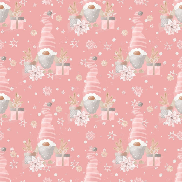 Sweet Christmas Gnomes with Presents Fabric - Dark Pink - ineedfabric.com