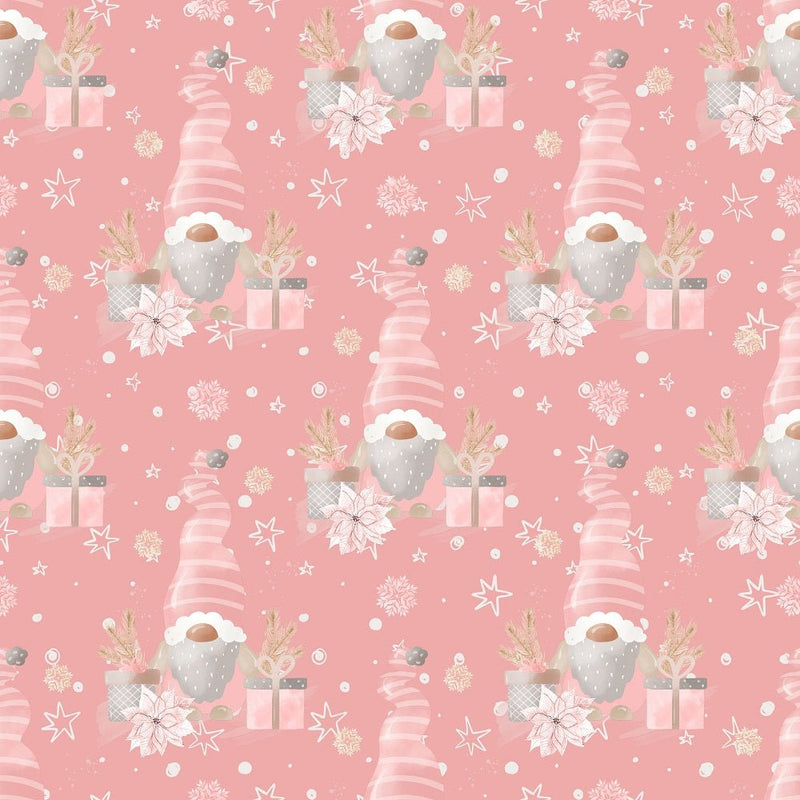 Sweet Christmas Gnomes with Presents Fabric - Dark Pink - ineedfabric.com