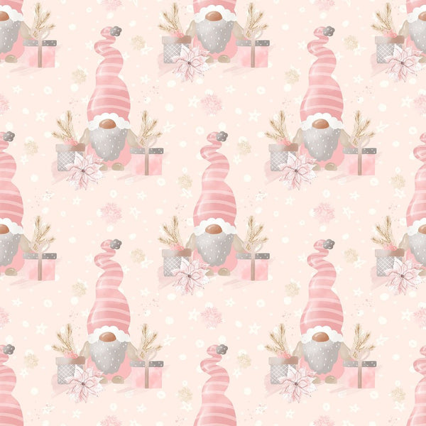 Sweet Christmas Gnomes with Presents Fabric - Pink - ineedfabric.com