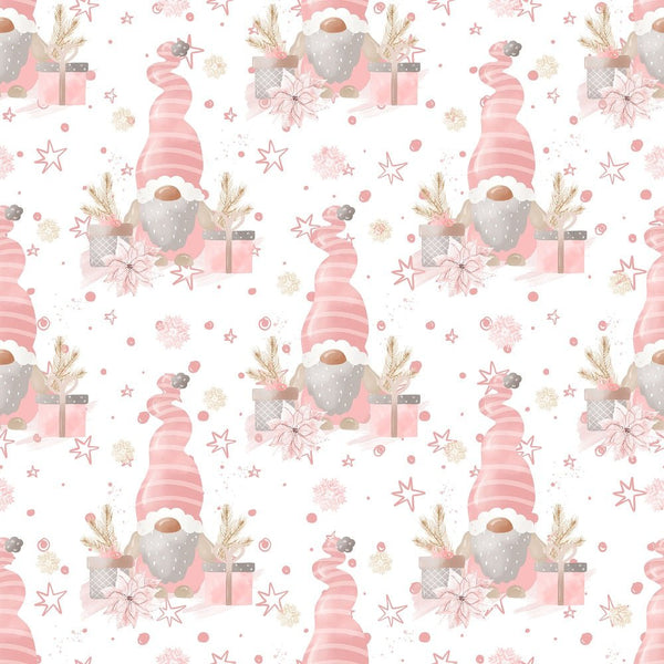 Sweet Christmas Gnomes with Presents Fabric - White - ineedfabric.com
