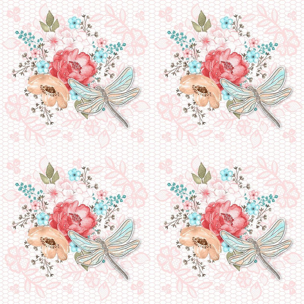 Sweet Dragonfly on Pink Lace Fabric - ineedfabric.com