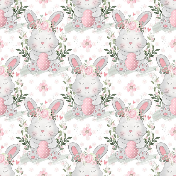 Sweet Easter Bunny Fabric - White - ineedfabric.com