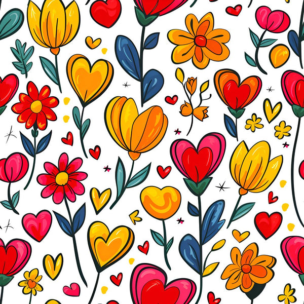 Sweet Floral Doodle Hearts Pattern 1 Fabric - ineedfabric.com