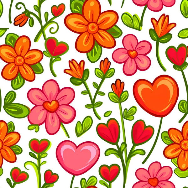 Sweet Floral Doodle Hearts Pattern 10 Fabric - ineedfabric.com