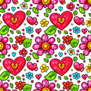 Sweet Floral Doodle Hearts Pattern 12 Fabric - ineedfabric.com