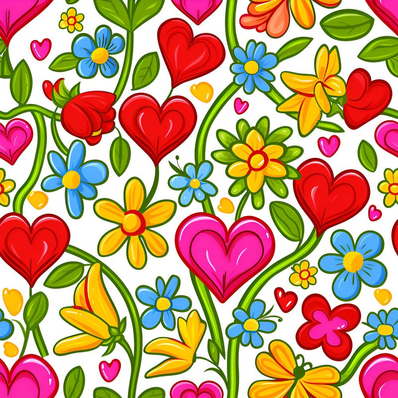 Sweet Floral Doodle Hearts Pattern 2 Fabric - ineedfabric.com
