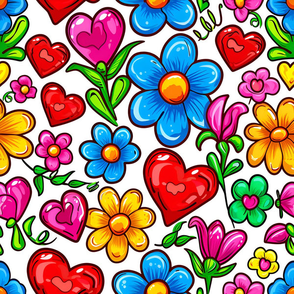 Sweet Floral Doodle Hearts Pattern 3 Fabric - ineedfabric.com