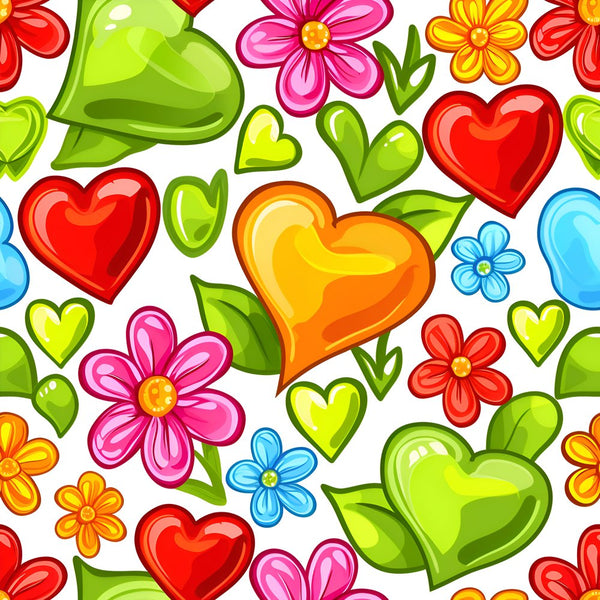 Sweet Floral Doodle Hearts Pattern 4 Fabric - ineedfabric.com