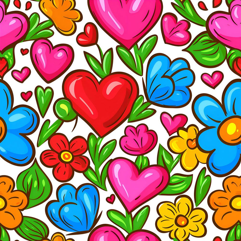 Sweet Floral Doodle Hearts Pattern 5 Fabric - ineedfabric.com