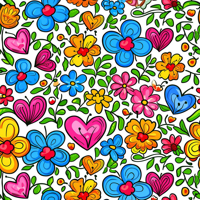 Sweet Floral Doodle Hearts Pattern 6 Fabric - ineedfabric.com