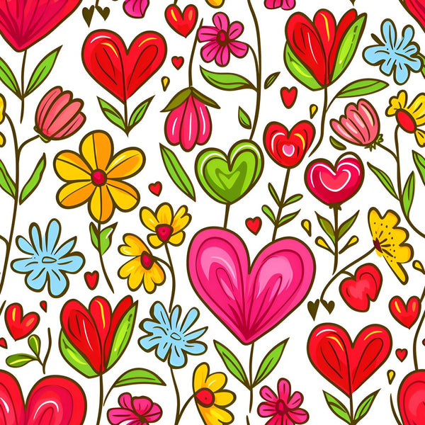 Sweet Floral Doodle Hearts Pattern 7 Fabric - ineedfabric.com